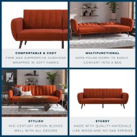 Novogratz Brittany 82 Inch Futon Sofa Bed Upholstered Couch Sleeper With Tufted Back Midcentury Modern Orange