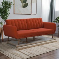 Novogratz Brittany 82 Inch Futon Sofa Bed Upholstered Couch Sleeper With Tufted Back Midcentury Modern Orange