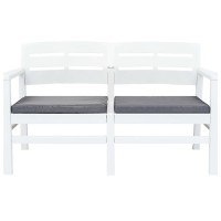 vidaXL 2Seater Garden Bench with Cushions 524 Plastic White 45622