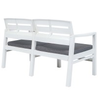 vidaXL 2Seater Garden Bench with Cushions 524 Plastic White 45622