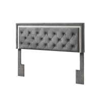 QueenFullHeadboard Panel Dark Grey VelvetUpholstered Tufted Accents