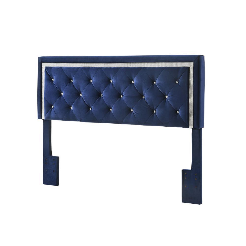 QueenFull Headboard Panel Navy Blue Velvet UpholsteredTufted Accents