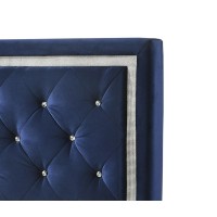 QueenFull Headboard Panel Navy Blue Velvet UpholsteredTufted Accents