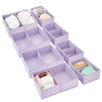 Mdesign Fabric Drawer Organizer Bins, Kids/Baby Nursery Dresser, Closet, Shelf, Playroom Organization, Hold Clothes, Toys, Diapers, Bibs, Blankets, Set Of 2, 4 Pack, Light Purple/White Polka Dot