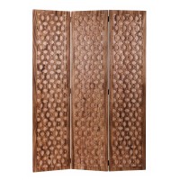 Homeroots 47 X 1 X 67 Colorful Carved Brown Wood Screen