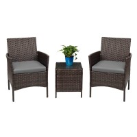 Devoko Patio Porch Furniture Sets 3 Pieces Pe Rattan Wicker Chairs With Table Outdoor Garden Furniture Sets (Brown/Grey)