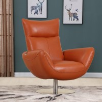 Homeroots 43 Orange Contemporary Leather Lounge Chair