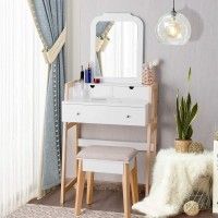 Charmaid Vanity Set With 3 Drawers, 25Inch Vanity Desk With Large Mirror And Cushioned Stool, Ideal For Small Place Apartment, Unique Chic Design, Makeup Table Set For Women Girls (3 Drawers)