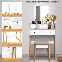 Charmaid Vanity Set With 3 Drawers, 25Inch Vanity Desk With Large Mirror And Cushioned Stool, Ideal For Small Place Apartment, Unique Chic Design, Makeup Table Set For Women Girls (3 Drawers)