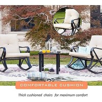 Lokatse Home 3 Piece Patio Outdoor Rocking Chair Bistro Sets With Coffee Table, Khaki