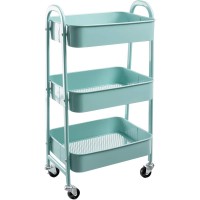 Agtek Makeup Cart, Movable Rolling Organizer Cart, Aqua Blue 3 Tier Metal Utility Cart