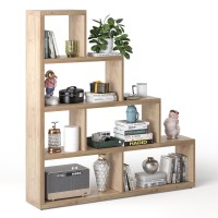 Tangkula 10 Shelves Bookshelf, L Shaped Freestanding Ladder Corner Bookshelf 6 Cubes Stepped Etagere Bookcase, 5 Tier Wooden Storage Display Shelf For Home Office, 61 X 11 X 64 Inches (Natural)