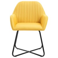 Vidaxl Dining Chairs 2 Pcs, Accent Arm Chair With Metal Legs, Upholstered Dining Room Chair For Living Room, Modern Style, Yellow Fabric
