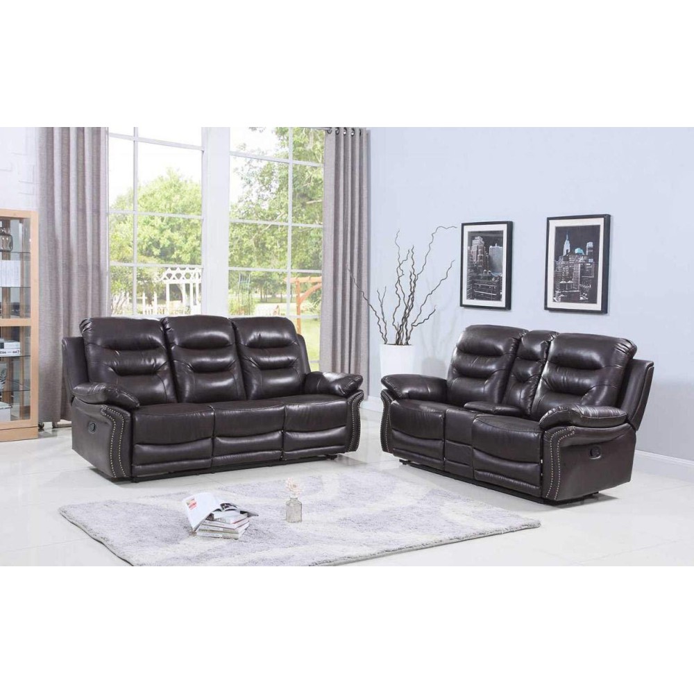 Homeroots 90X 40X 44Modern Brown Leather Sofa And Loveseat