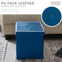 Simplify Velvet White Piping Folding Storage Ottoman, Toy Box Chest, Tufted Padded Seating, Bench, Foot Rest, Stool, Single, Navy