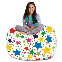 Posh Stuffable Kids Stuffed Animal Storage Bean Bag Chair Cover - Childrens Toy Organizer, X-Large-48 - Canvas Stars Bright Multi-Colored