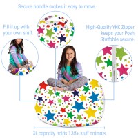 Posh Stuffable Kids Stuffed Animal Storage Bean Bag Chair Cover - Childrens Toy Organizer, X-Large-48 - Canvas Stars Bright Multi-Colored