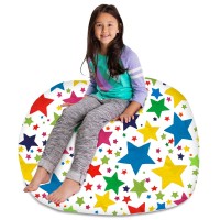 Posh Stuffable Kids Stuffed Animal Storage Bean Bag Chair Cover - Childrens Toy Organizer, X-Large-48 - Canvas Stars Bright Multi-Colored