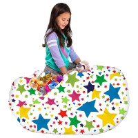 Posh Stuffable Kids Stuffed Animal Storage Bean Bag Chair Cover - Childrens Toy Organizer, X-Large-48 - Canvas Stars Bright Multi-Colored