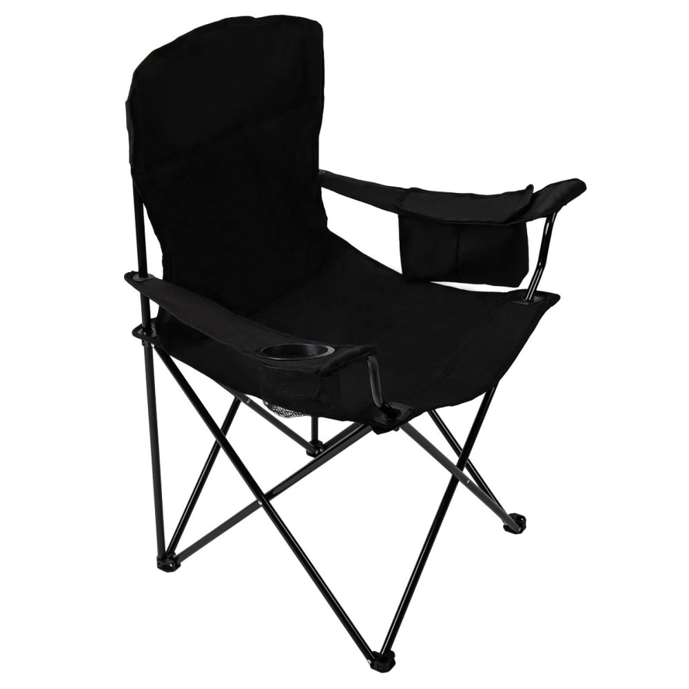 Pacific Pass Quad Camp Chair W/ Built-In Cooler And Cup Holder, Includes Carry Bag - Black