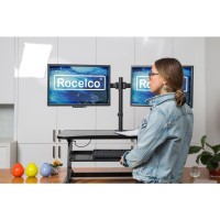 Rocelco 40 Large Height Adjustable Standing Desk Converter with Dual Monitor Mount BUNDLE Quick Sit Stand Up Computer Worksta