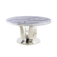 White Marble Round 5 piece Dining Set Ring Chairs in Cream Velvet Lazy Susan