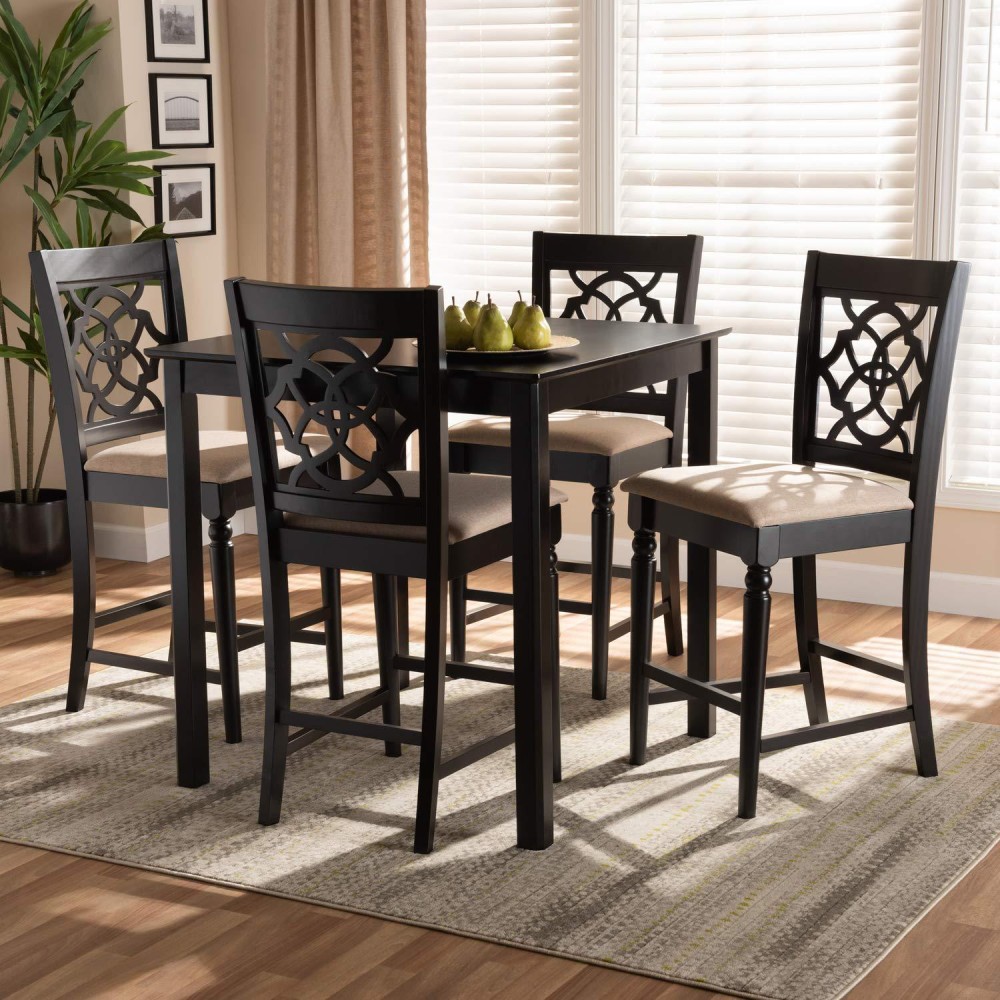 Baxton Studio Arden Modern And Contemporary Sand Fabric Upholstered Espresso Brown Finished 5-Piece Wood Pub Set