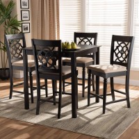 Baxton Studio Arden Modern And Contemporary Sand Fabric Upholstered Espresso Brown Finished 5-Piece Wood Pub Set