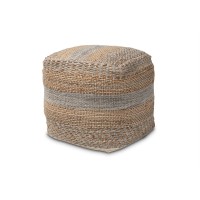 Baxton Studio Grange Moroccan Inspired Natural And Grey Handwoven Hemp Pouf Ottoman