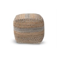 Baxton Studio Grange Moroccan Inspired Natural And Grey Handwoven Hemp Pouf Ottoman