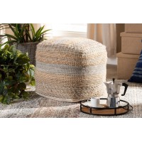 Baxton Studio Grange Moroccan Inspired Natural And Grey Handwoven Hemp Pouf Ottoman