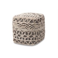 Baxton Studio Avery Moroccan Inspired Beige And Brown Handwoven Cotton Pouf Ottoman