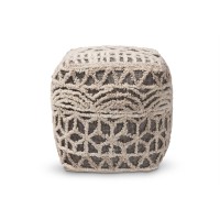 Baxton Studio Avery Moroccan Inspired Beige And Brown Handwoven Cotton Pouf Ottoman