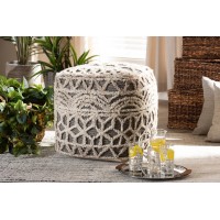 Baxton Studio Avery Moroccan Inspired Beige And Brown Handwoven Cotton Pouf Ottoman