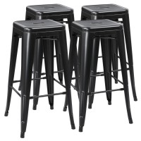 Yaheetech 30 Inches Metal Bar Stools High Backless Stools Bar Height Stools Patio Furniture Indoor/Outdoor Stackable Kitchen Stools Dining Chair Set Of 4