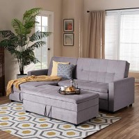 Baxton Studio Noa Modern and contemporary Light grey Fabric Upholstered Left Facing Storage Sectional Sleeper Sofa with Ottoman