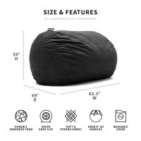 Big Joe Fuf Xl Foam Filled Bean Bag Chair With Removable Cover Black Lenox Durable Woven Polyester 5 Feet Giant