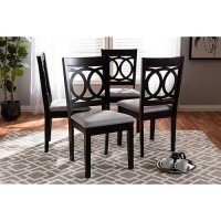 Baxton Studio Lenoir Fabric And Wood Dining Chairs In Gray And Brown (Set Of 4)