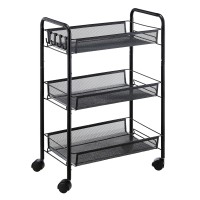 Jane Eyre 3-Tier Rolling Utility Storage Rack Cart On Wheels, Trolley Craft Cart, Multi-Purpose Organizer Shelf, Black