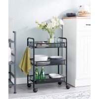 Jane Eyre 3-Tier Rolling Utility Storage Rack Cart On Wheels, Trolley Craft Cart, Multi-Purpose Organizer Shelf, Black