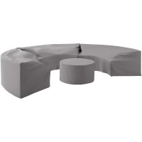 Crosley Furniture Mo75016-Gy Heavy-Gauge Reinforced Vinyl 4-Piece Catalina Cover Set (3 Round Sectional Sofa And Coffee Table) Gray