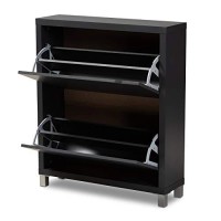 Baxton Studio Simms Modern and contemporary Dark grey Finished Wood Shoe Storage cabinet with 4 FoldOut Racks