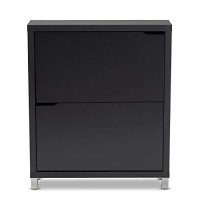 Baxton Studio Simms Modern and contemporary Dark grey Finished Wood Shoe Storage cabinet with 4 FoldOut Racks