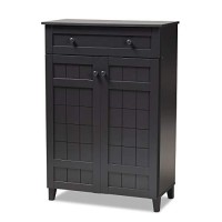 Baxton Studio Glidden Modern And Contemporary Dark Grey Finished 5-Shelf Wood Shoe Storage Cabinet With Drawer