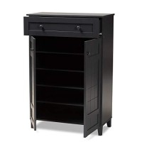 Baxton Studio Glidden Modern And Contemporary Dark Grey Finished 5-Shelf Wood Shoe Storage Cabinet With Drawer