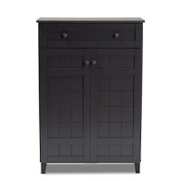 Baxton Studio Glidden Modern And Contemporary Dark Grey Finished 5-Shelf Wood Shoe Storage Cabinet With Drawer