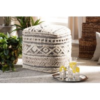 Baxton Studio Cronin Beige And Brown Handwoven Hemp Pouf Ottoman