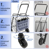 Goplus Folding Shopping Utility Cart, Double Basket And 360 Swivel Wheels, Adjustable Handle, Small Cart Perfect For Grocery Laundry Book Luggage Travel