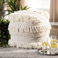 Baxton Studio Bartow Moroccan Inspired Beige Handwoven Cotton Pouf Ottoman