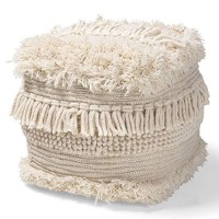 Baxton Studio Bartow Moroccan Inspired Beige Handwoven Cotton Pouf Ottoman